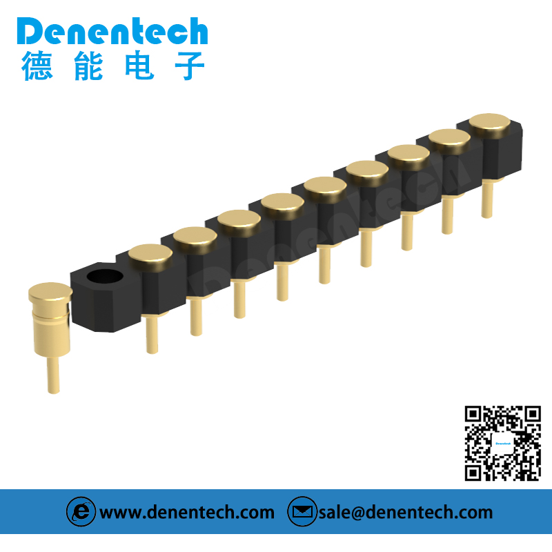 Denentech 2.54MM pogo pin H2.5MM single row female straight gold plated pogo pin connector in stock